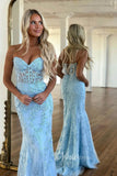 Prom Dress 2025 Mermaid Strapless Lace Prom Dresses Long Evening Dress FD1250F-unique prom dresses-Light Blue-Custom Size-Viniodress