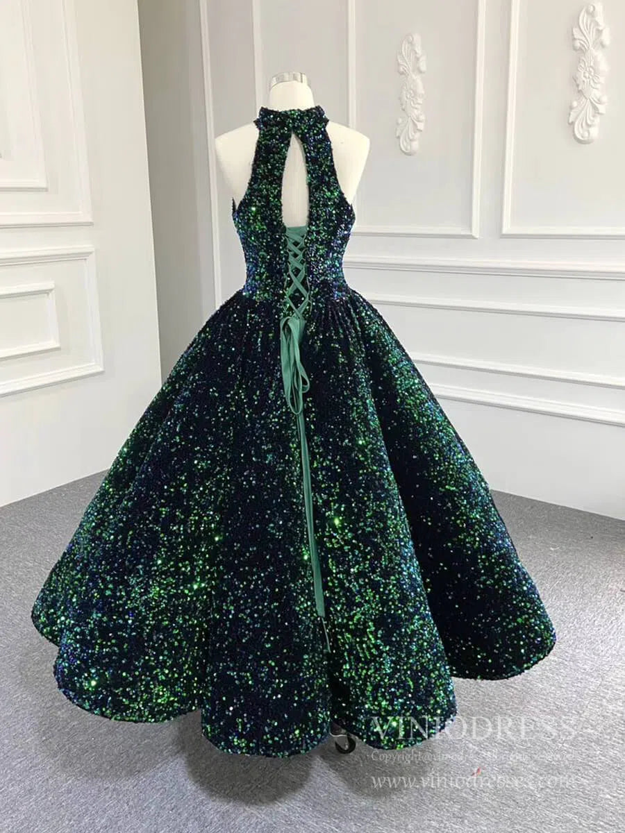 prom dresses 2025 Midi Cocktail Dresses for Women Shiny Green Prom Dress 66991-plus size wedding dresses Viniodress-Green-Custom Size-