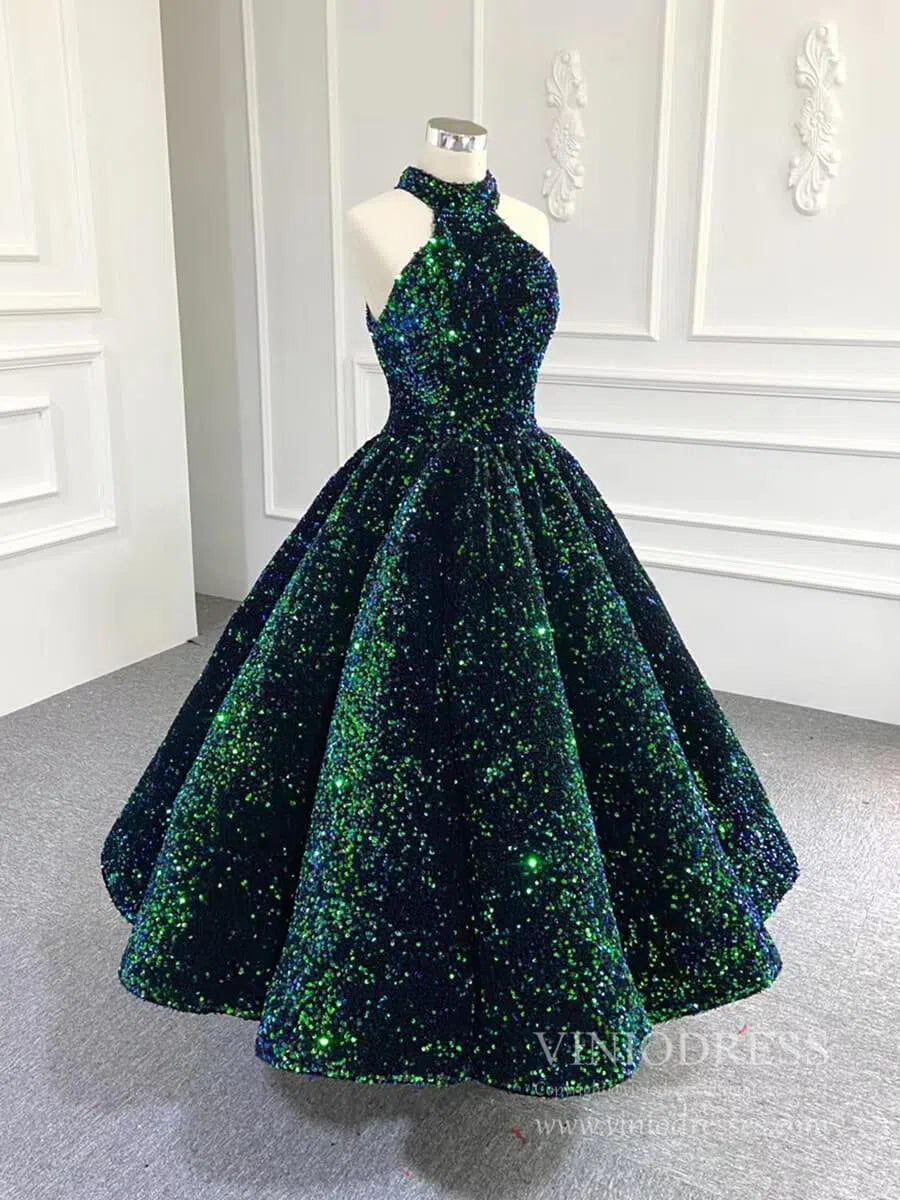 prom dresses 2025 Midi Cocktail Dresses for Women Shiny Green Prom Dress 66991-plus size wedding dresses Viniodress-Green-Custom Size-