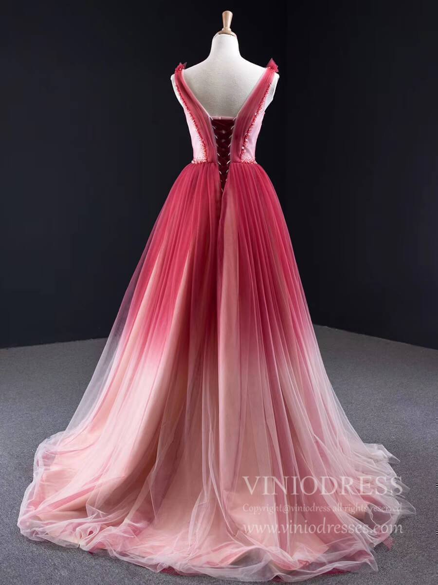 Prom Dress 2025 New Ombre Red Long Prom Dresses Beaded Formal Dress FD1994-unique prom dresses-As Picture-Custom Size-Viniodress