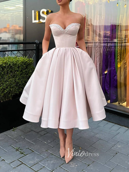 Prom Dress 2025 Nude Mid-Length Prom Dresses Sweetheart Neck Short Formal Dress FD3144-unique prom dresses-Nude-Custom Size-Viniodress