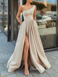 Prom Dress 2025 Nude One Shoulder Prom Dresses With Slit Satin A-Line Evening Dress FD3146-unique prom dresses-Nude-Custom Size-Viniodress