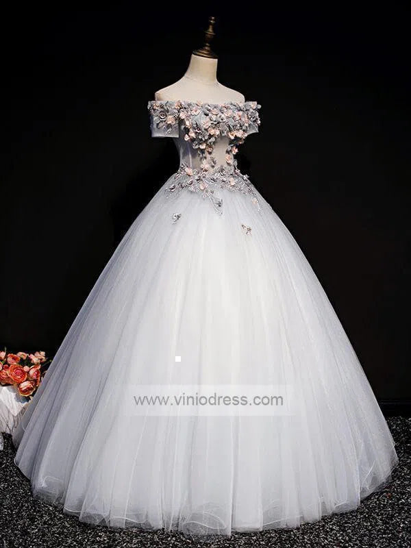 Prom Dress 2025 Cheap Off Shoulder Cute Floral Quinceañera Dresses FD1462-unique prom dresses-As Picture-Custom Size-Viniodress