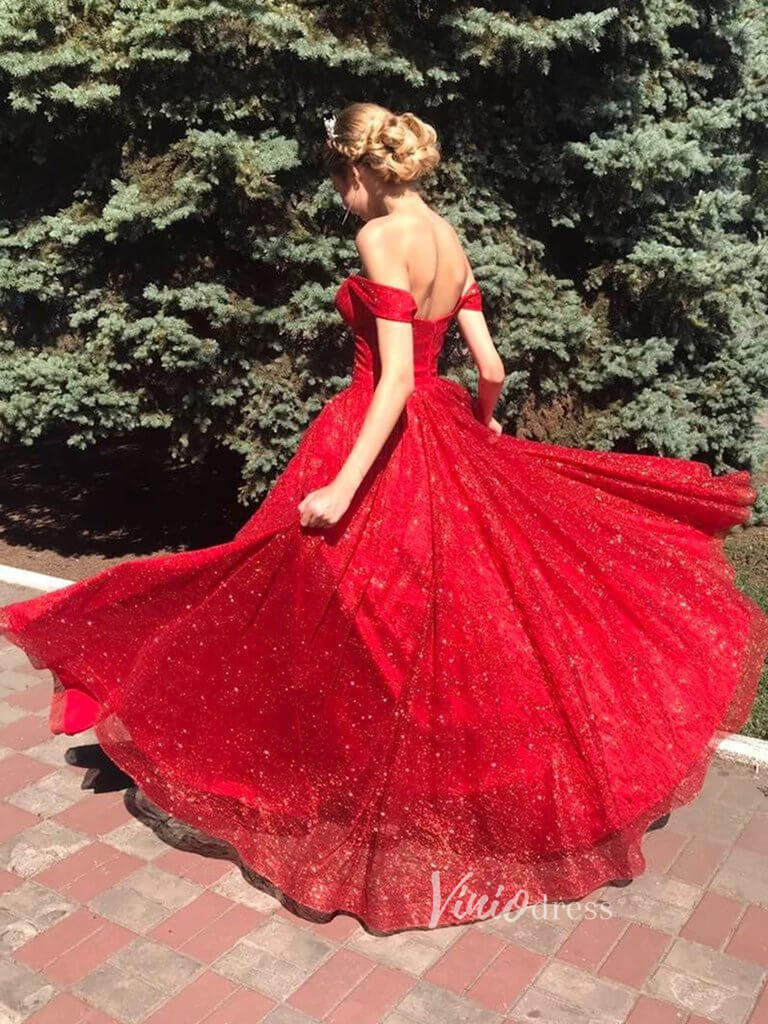 Prom Dress 2025 Off Shoulder Red Prom Dresses Shiny Sweet 15 Dress FD2654-unique prom dresses-Red-Custom Size-Viniodress