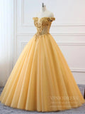 Prom Dress 2025 Cheap Off the Shoulder Gold Beaded Quinceanera Dresses Sweet 15 Dress FD1682-unique prom dresses-Gold-Custom Size-Viniodress