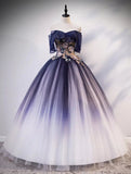 Prom Dress 2025 Off the Shoulder Ombre Ball Gown Prom Dresses FD1526-unique prom dresses-Blue-Custom Size-Viniodress