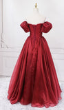 Prom Dress 2025 Off the Shoulder Red Organza Prom Dresses 2022-unique Prom Dresses-Red-US2-Viniodress