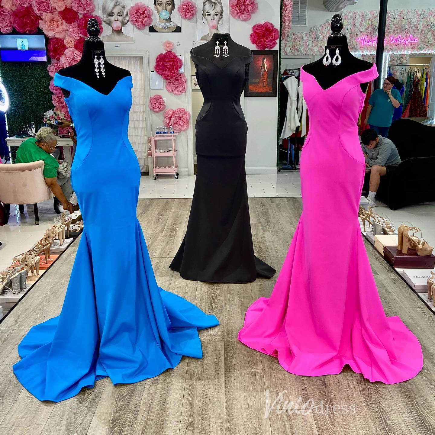 Off the Shoulder Satin Mermaid Prom Dresses Crossed Back FD2692 - Viniodressprom dressesRedCustom Size - Formal Dresses - Ball Gowns