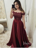 Prom Dress 2025 Off the Shoulder Simple Burgundy Prom Dresses for Junior FD1294-unique prom dresses-Burgundy-Custom Size-Viniodress