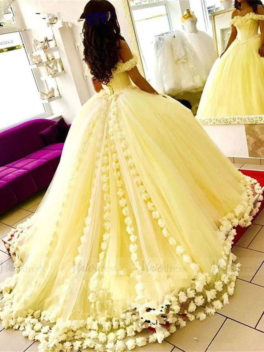 Prom Dress 2025 Off the Shoulder Vintage Yellow Quinceañera Dresses FD1627-unique prom dresses-Yellow-Custom Size-Viniodress