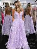 Prom Dress 2025 Open Back Lilac Lace Long Prom Dresses with Pockets FD2542-unique prom dresses-As Picture-Custom Size-Viniodress