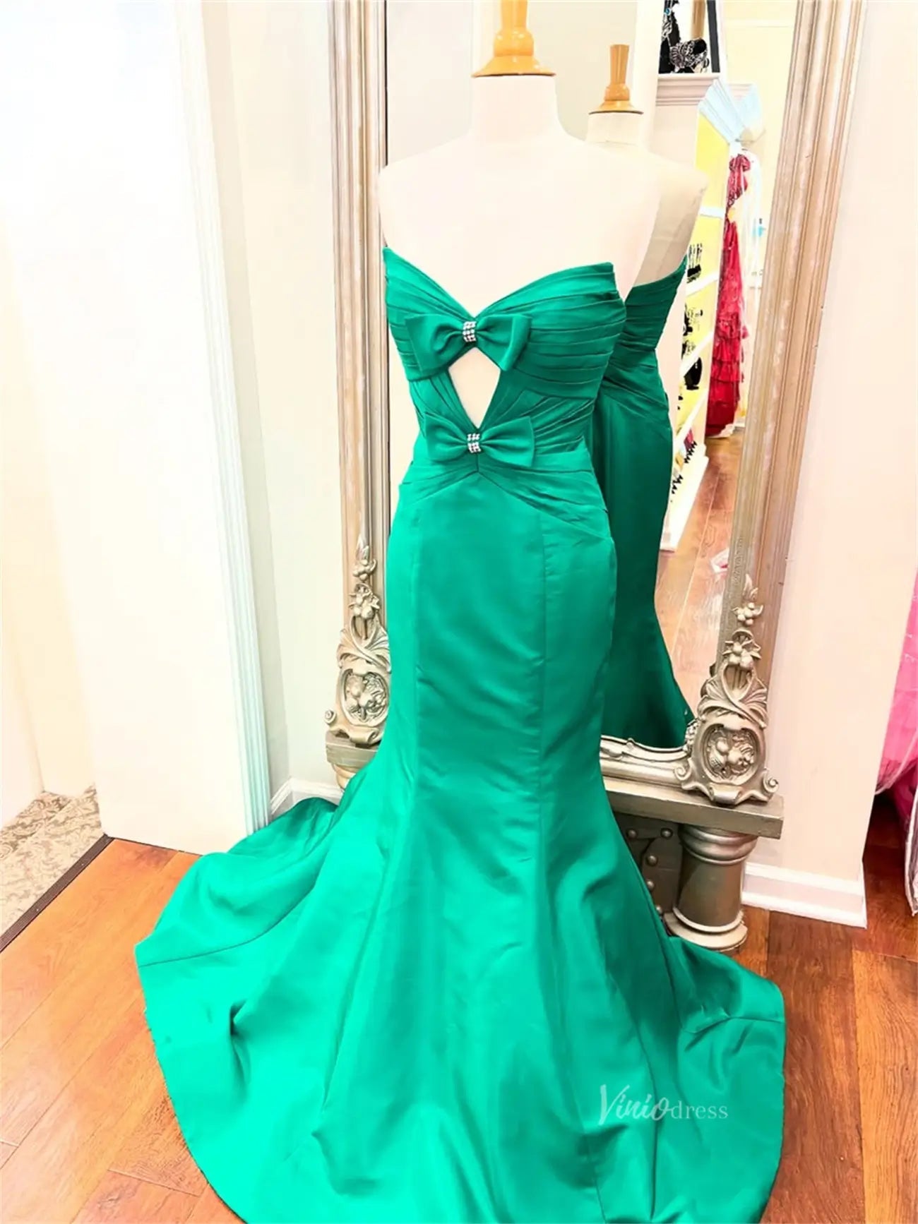 Orange Satin Mermaid Prom Dresses with Sweetheart Neckline & Bow - FD6010 - Viniodressprom dressesGreenCustom Size - Formal Dresses - Ball Gowns