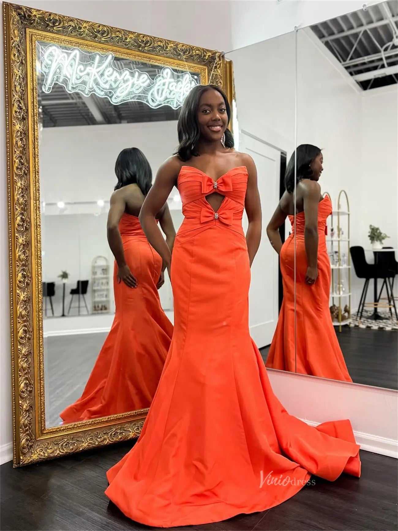 Orange Satin Mermaid Prom Dresses with Sweetheart Neckline & Bow - FD6010 - Viniodressprom dressesGreenCustom Size - Formal Dresses - Ball Gowns