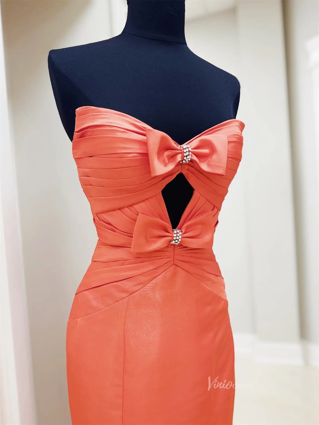 Orange Satin Mermaid Prom Dresses with Sweetheart Neckline & Bow - FD6010 - Viniodressprom dressesOrangeCustom Size - Formal Dresses - Ball Gowns