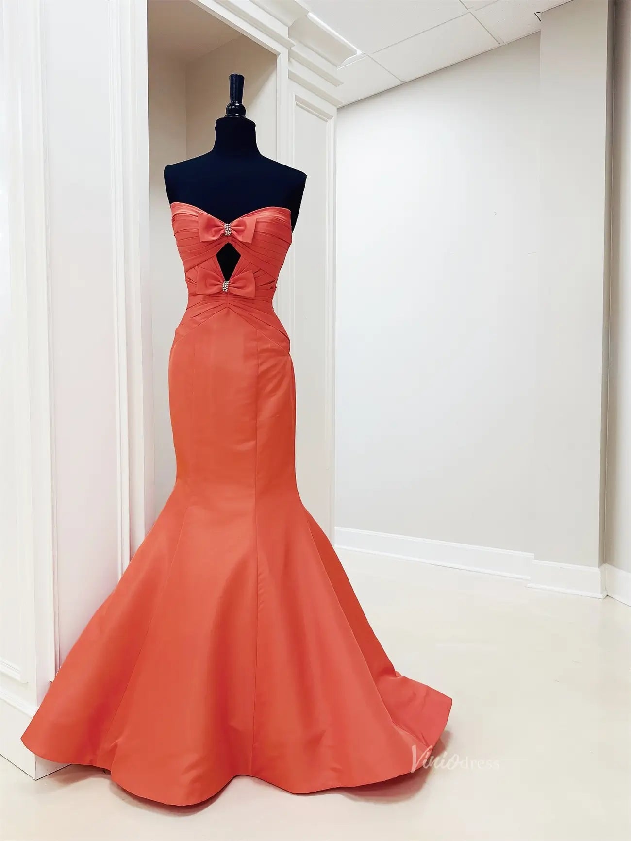 Orange Satin Mermaid Prom Dresses with Sweetheart Neckline & Bow - FD6010 - Viniodressprom dressesOrangeCustom Size - Formal Dresses - Ball Gowns