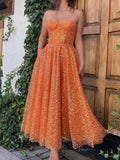 prom dresses 2025 Orange Sequin Prom Dresses 2025 Strapless Homecoming Dresses with Pockets - TO0001-plus size wedding dresses Viniodress-Orange-Custom Size-