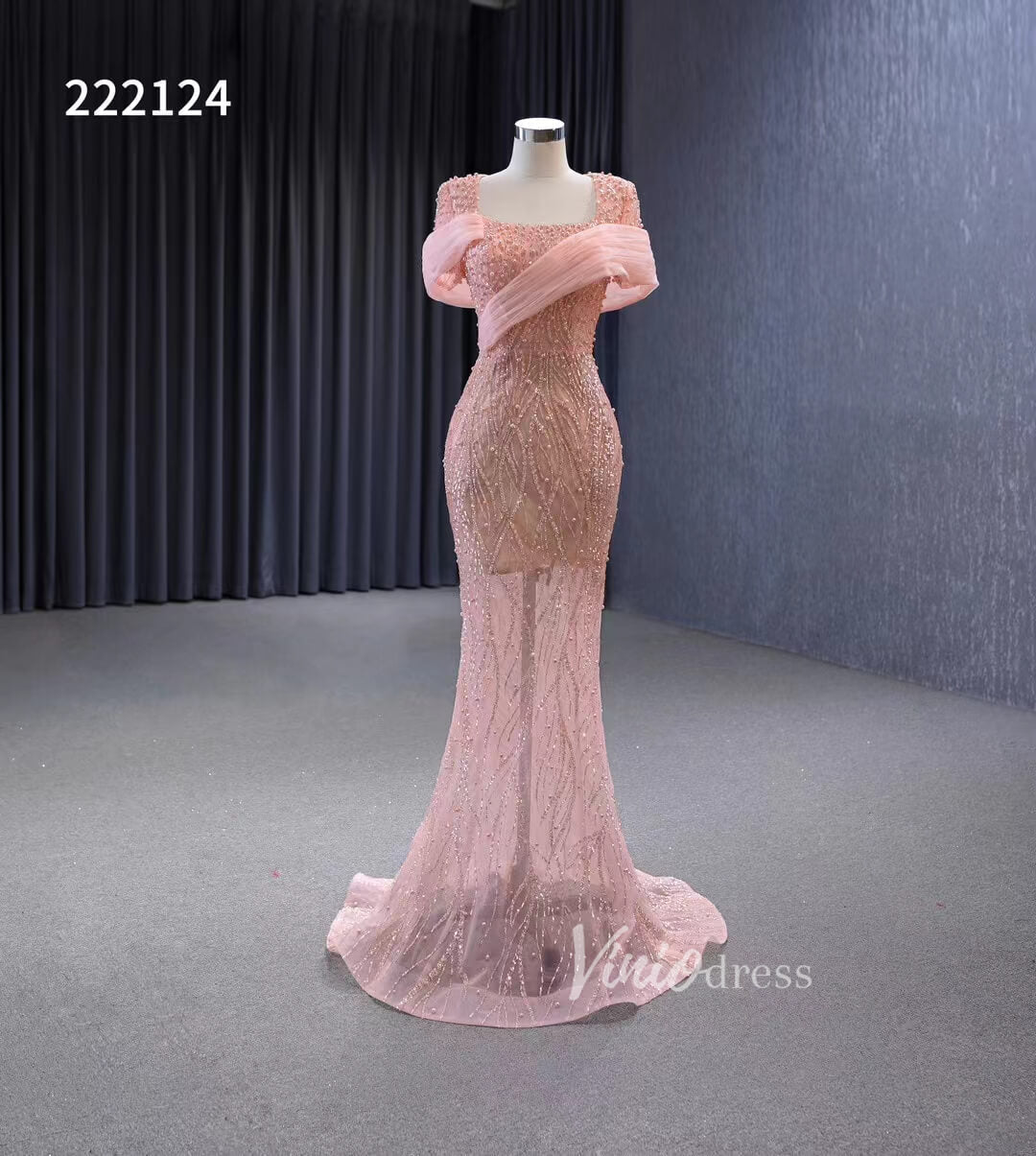 Prom Dress 2025 Pink Beaded Mermaid Prom Dress Removable Overskirt Wedding Dresses 222124-unique prom dresses-Pink-Custom Size-Viniodress