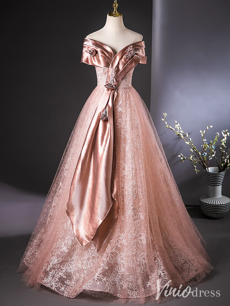 Prom Dress 2025 Pink Off the Shoulder Quinceanera Dresses Sparkly Lace Ball Gown AD1382-unique prom dresses-Pink-Custom Size-Viniodress