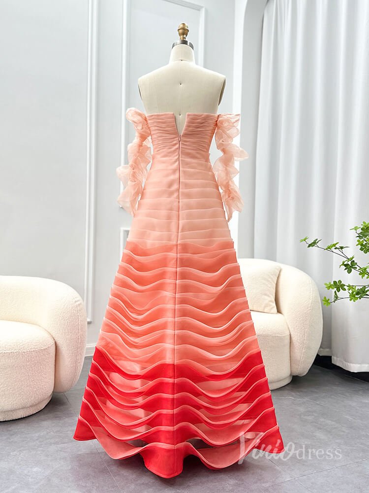 Pink Off the Shoulder Ruched Prom Dresses Long Sleeve Formal Dress AD1181 - Viniodressprom dressesPinkUS 2 - Formal Dresses - Ball Gowns