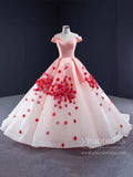 Prom Dress 2025 Pink Ombre Ball Gown Quince Dresses Red 3D Flower, Off the Shoulder Princess Dress FD1142-unique prom dresses-Pink-US 2-Viniodress