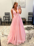 Prom Dress 2025 Pink Plunging V-Neck Prom Dresses Feathers Evening Dress FD3034-unique prom dresses-Pink-Custom Size-Viniodress