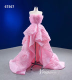 Prom Dress 2025 Pink Ruffle Prom Dress High Low Pageant Dress 67567-unique prom dresses-Pink-Custom Size-Viniodress