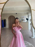 Pink Satin Prom Dresses 2025 Bow Strapless Formal Gown FD5244