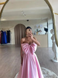 Pink Satin Prom Dresses 2025 Bow Strapless Formal Gown FD5244