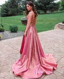 Prom Dress 2025 Pink Satin Prom Dresses Spaghetti Strap Evening Dress FD3329-unique prom dresses-Pink-Custom Size-Viniodress