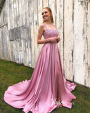 Prom Dress 2025 Pink Satin Prom Dresses with Slit Spaghetti Strap Evening Dress FD3347-unique prom dresses-Pink-Custom Size-Viniodress