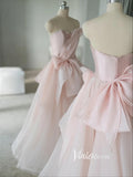 Prom Dress 2025 Pink Strapless Satin Prom Dresses Bow-Tie Formal Gown FD3416-unique prom dresses-Pink-Custom Size-Viniodress