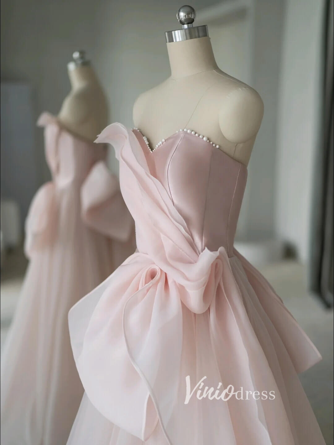 Prom Dress 2025 Pink Strapless Satin Prom Dresses Bow-Tie Formal Gown FD3416-unique prom dresses-Pink-Custom Size-Viniodress