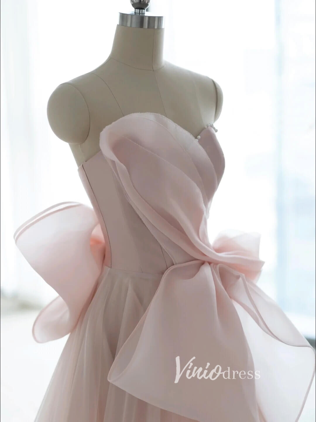 Prom Dress 2025 Pink Strapless Satin Prom Dresses Bow-Tie Formal Gown FD3416-unique prom dresses-Pink-Custom Size-Viniodress