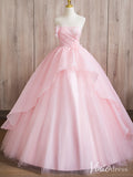 Prom Dress 2025 Pink Strapless Tiered Ruffled Quinceanera Dresses Floral Ball Gown AD1367-unique prom dresses-Pink-Custom Size-Viniodress