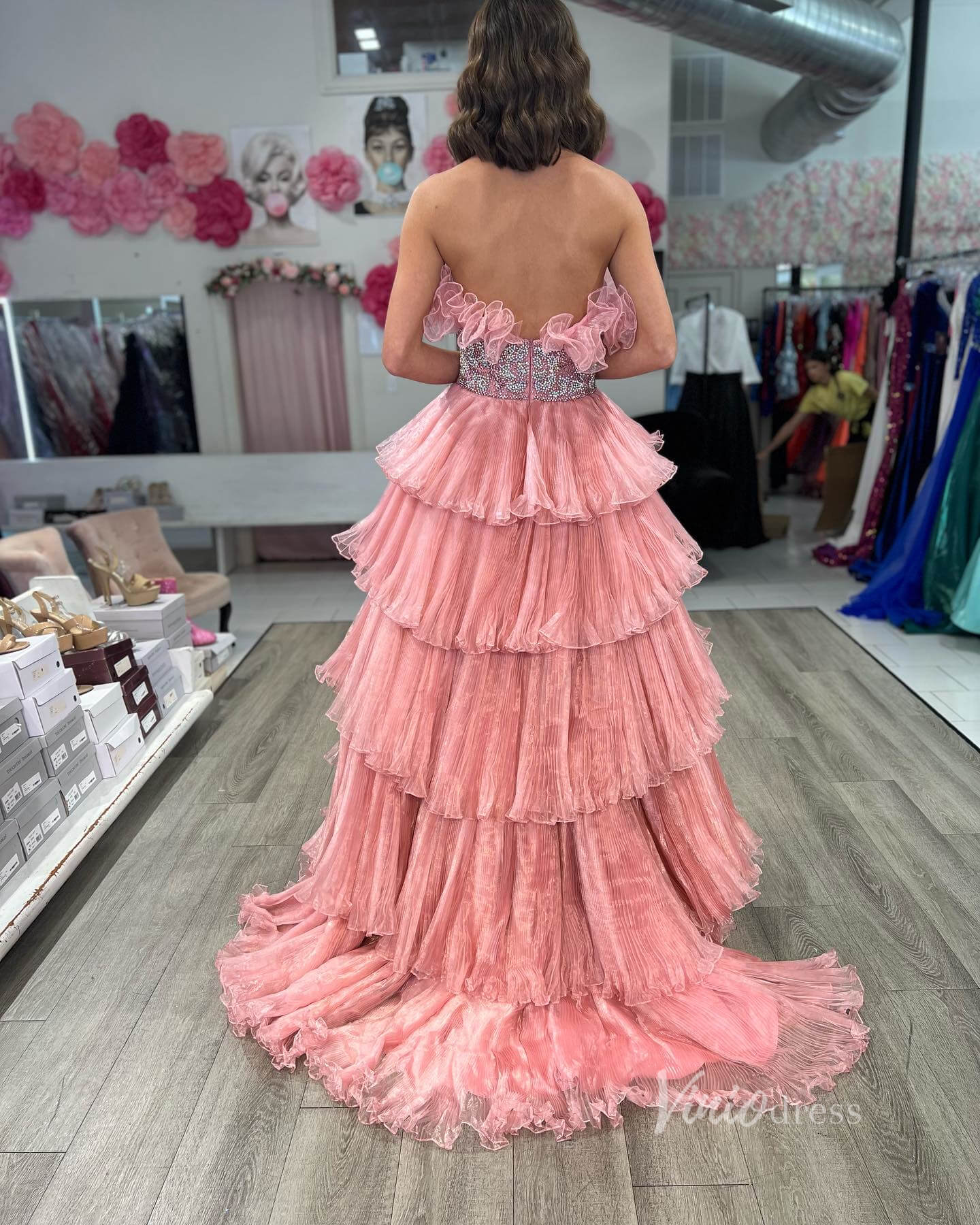 Pleated Organza Ruffle Prom Dresses Tiered Ball Gowns FD3602B - Viniodressprom dressesPinkCustom Size - Formal Dresses - Ball Gowns