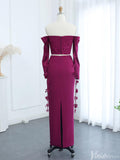 Prom Dress 2025 Plum Sheath Wedding Guest Dresses Off Shoulder Long Sleeve Prom Dress FD1717-unique prom dresses-Plum-US 2-Viniodress