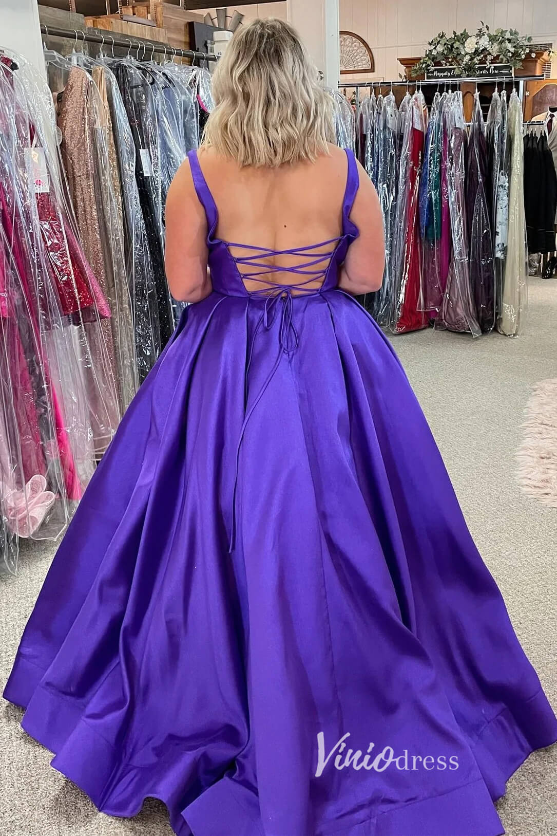 Prom Dress 2025 Purple Satin Prom Dresses Spaghetti Strap Formal Gown FD3364-unique prom dresses-Purple-Custom Size-Viniodress