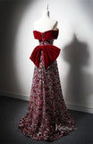 Prom Dress 2025 Red Beaded Floral Bow Tie Prom Dresses Off the Shoulder Formal Dress AD1216-unique prom dresses-Red-Custom Size-Viniodress