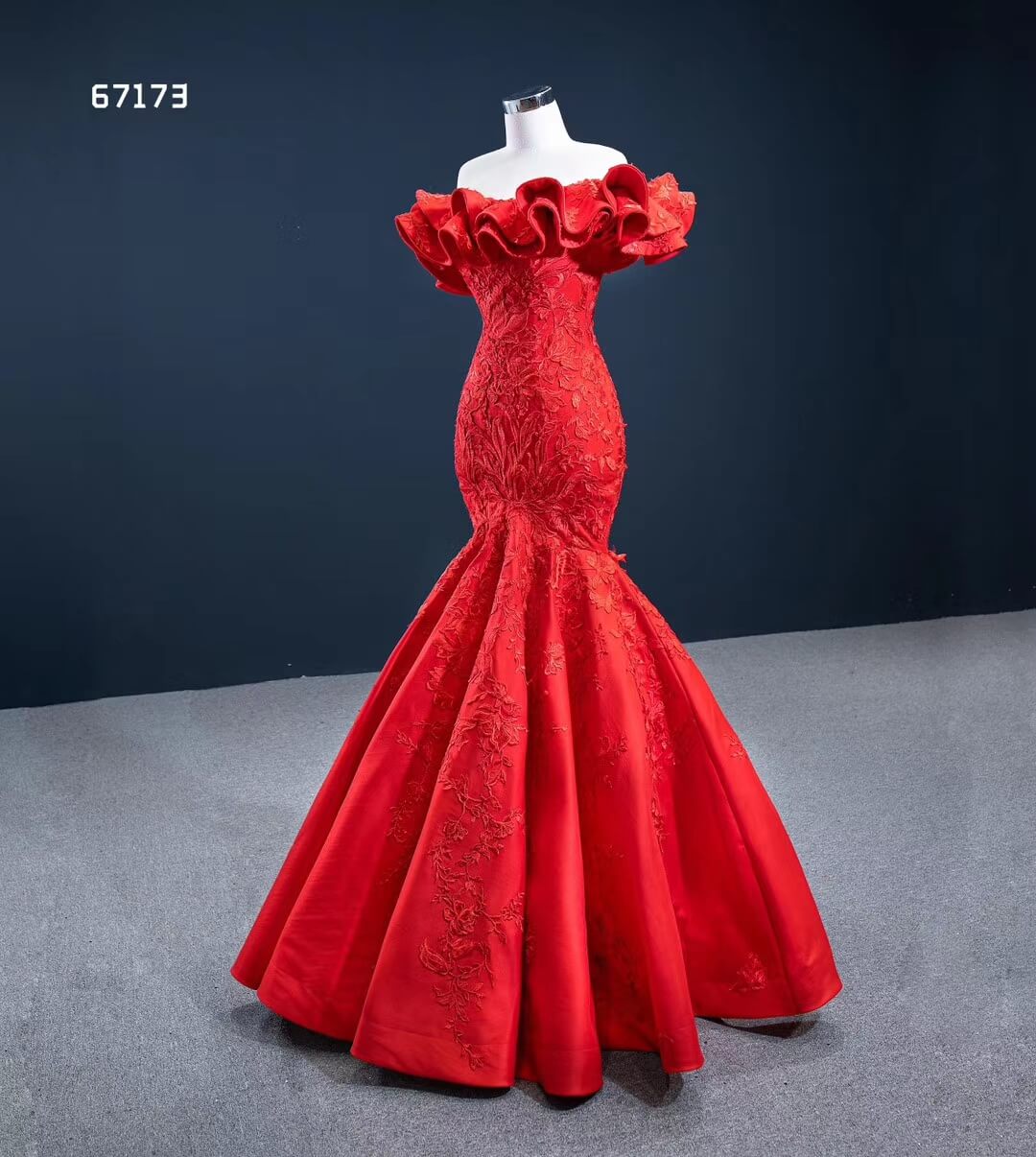 Prom Dress 2025 Red Lace Mermaid Wedding Dresses Off the Shoulder Trumpet Pageant Dress 67173 viniodress-unique prom dresses-Red-Custom Size-Viniodress