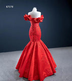 Prom Dress 2025 Red Lace Mermaid Wedding Dresses Off the Shoulder Trumpet Pageant Dress 67173 viniodress-unique prom dresses-Red-Custom Size-Viniodress