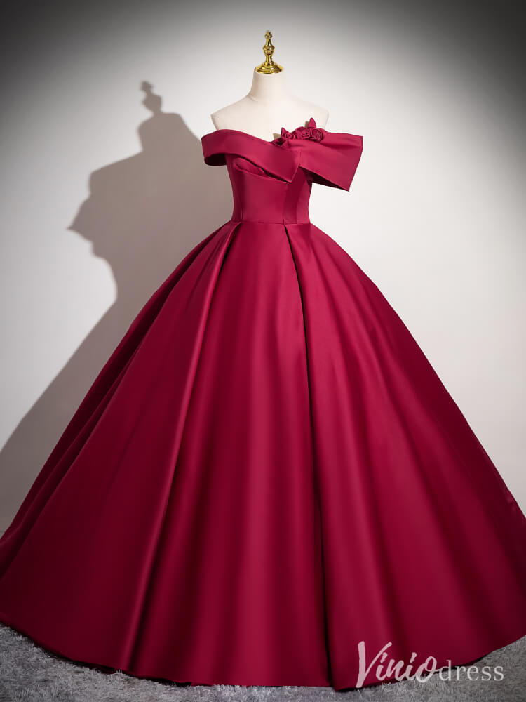 Prom Dress 2025 Red Off the Shoulder Cheap Prom Dresses Satin Formal Gown AD1352-unique prom dresses-Red-Custom Size-Viniodress