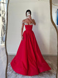 prom dresses 2025-to impress Red Satin A-Line Prom Dresses 2025 Beaded Neckline Formal Gown FD5246-plus size wedding dresses Viniodress-Red-Custom Size-