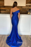 Prom Dress 2025 Red Satin Prom Dresses with Slit One Shoulder Mermaid Evening Dress FD3259-unique prom dresses-Blue-Custom Size-Viniodress