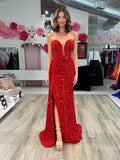 Prom Dress 2025 Red Sequin Mermaid Prom Dresses with Slit Sweetheart Neck FD4059-unique prom dresses-Red-Custom Size-Viniodress