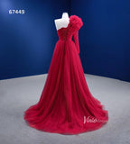 Prom Dress 2025 Red Tulle Formal Dress One Shoulder Long Sleeve Prom Dresses 67449-unique prom dresses-Red-Custom Size-Viniodress