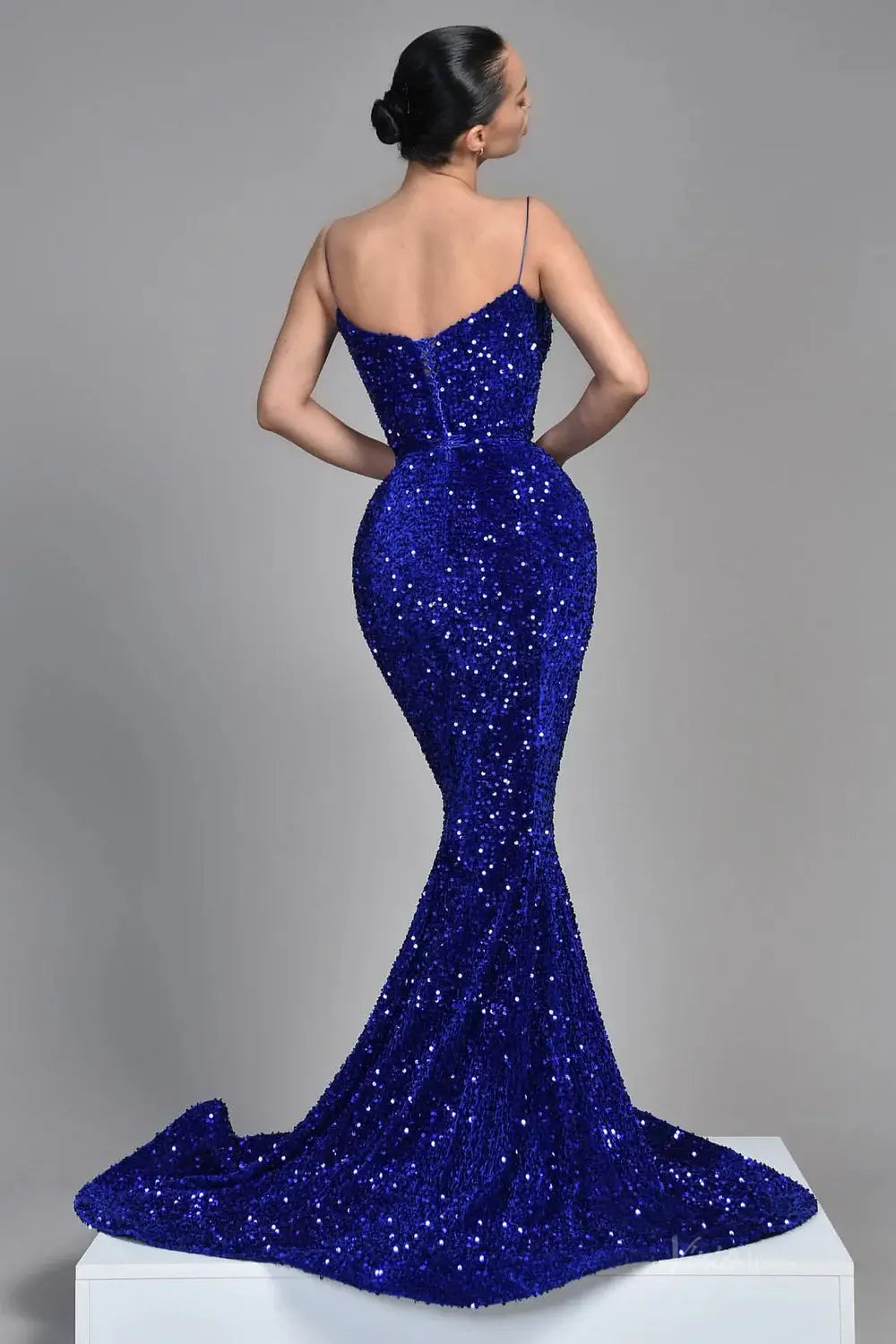 prom dresses 2025-to impress Royal Blue Sequin Mermaid Prom Dresses 2025 with Spaghetti Strap & Lace Up Back – FD5061-plus size wedding dresses Viniodress-Blue-Custom Size-