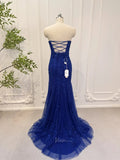 Prom Dresses 2025-to impress Royal Blue Sheath Prom Dresses, Strapless, Lace-up Back CL012-plus size wedding dresses Viniodress-Blue-US 4-