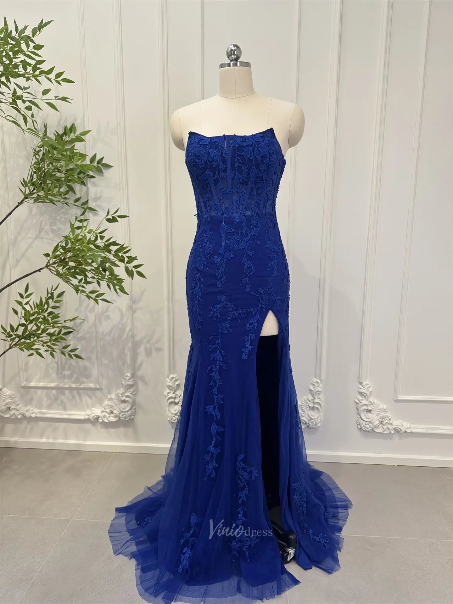 Prom Dresses 2025-to impress Royal Blue Sheath Prom Dresses, Strapless, Lace-up Back CL012-plus size wedding dresses Viniodress-Blue-US 4-