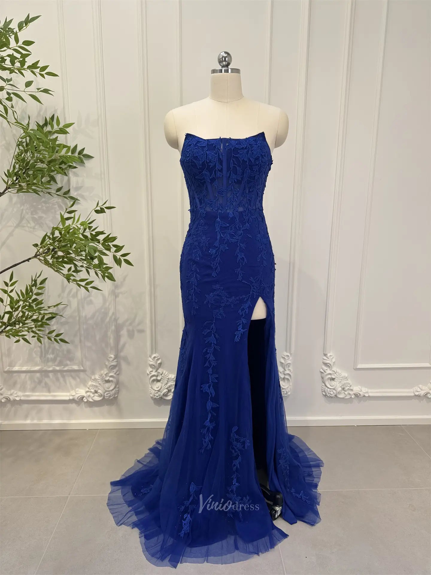 Prom Dresses 2025-to impress Royal Blue Sheath Prom Dresses, Strapless, Lace-up Back CL012-plus size wedding dresses Viniodress-Blue-US 4-