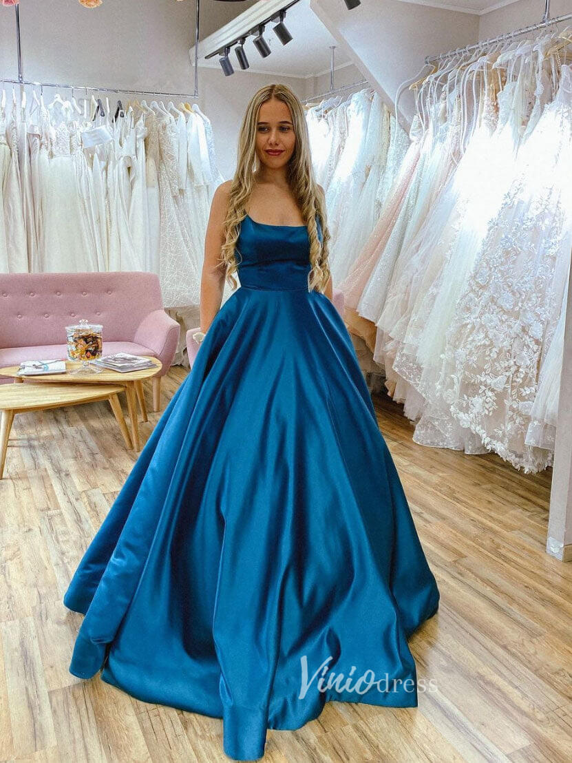 Prom Dress 2025 Royal Blue Spaghetti Strap Prom Dresses Satin A-Line Evening Dress FD3076-unique prom dresses-Royal Blue-Custom Size-Viniodress